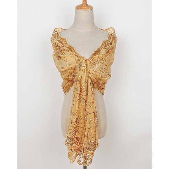 WOMEN'S 1920s Sequined Shawl Wraps - gold - Picture 4 of 8